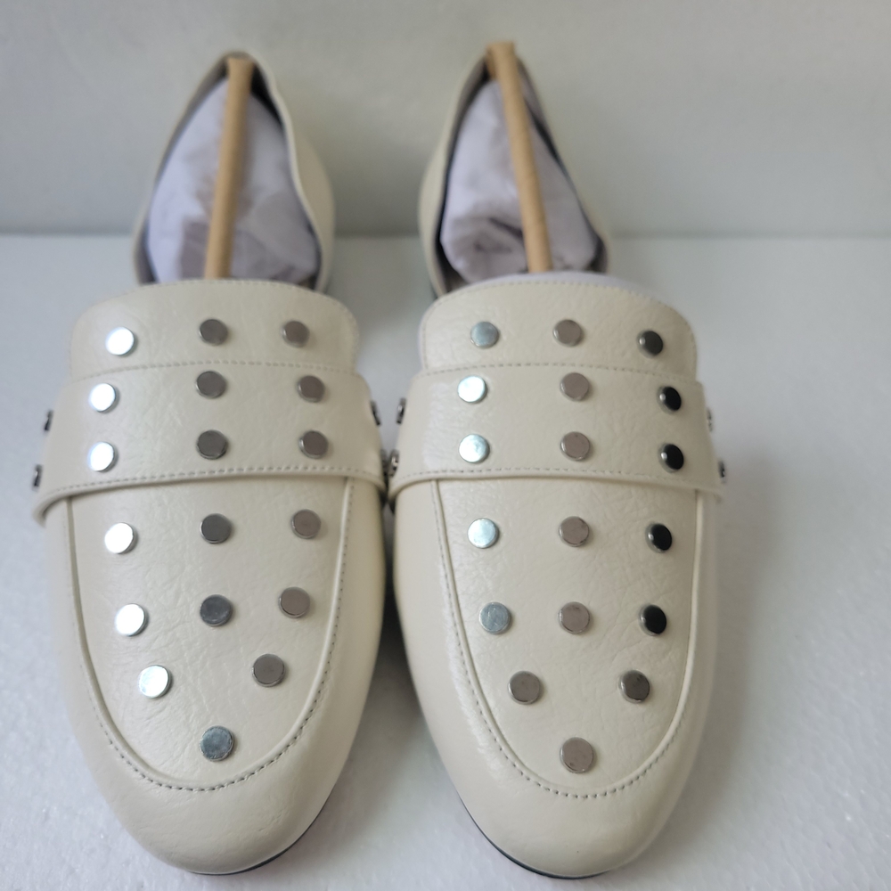 Vince Camuto Studded Leather Cream Loafers